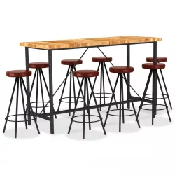 9 részes tömör akácfa/valódi bőr bárszett