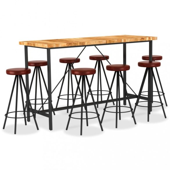 9 részes tömör akácfa/valódi bőr bárszett