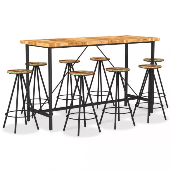 9 részes tömör akácfa és újrahasznosított fa bárszett