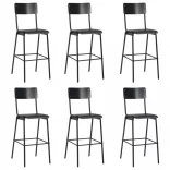 6 darab fekete tömör furnérlemez és acél bárszék