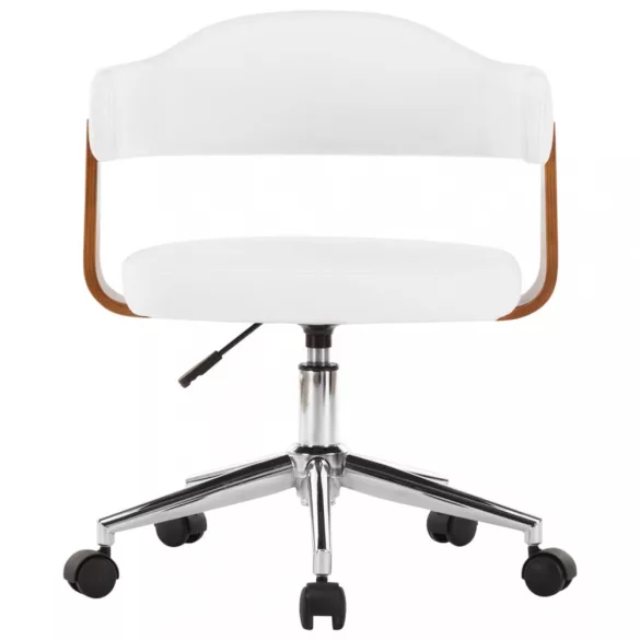 fehér hajlított fa és műbőr forgó irodaszék