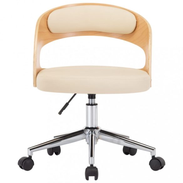 krémszínű hajlított fa és műbőr forgó irodaszék