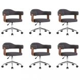 6 db szürke hajlított fa és szövet forgó étkezőszék