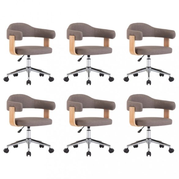 6 db tópszínű hajlított fa és szövet forgó étkezőszék