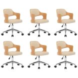 6 db krémszínű hajlított fa és műbőr forgó étkezőszék