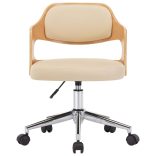 6 db krémszínű hajlított fa és műbőr forgó étkezőszék