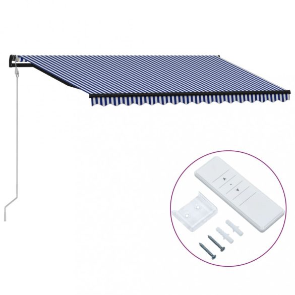 kék és fehér automata napellenző 450 x 300 cm