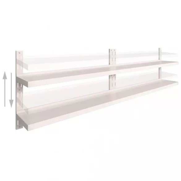 2 db kétszintes rozsdamentes acél fali polc 300 x 30 cm