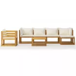 7 részes tömör akácfa kerti ülőgarnitúra krémszínű párnával