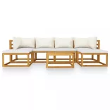 7 részes tömör akácfa kerti ülőgarnitúra krémszínű párnával