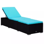 3 részes fekete polyrattan kerti napozóágy szett asztallal