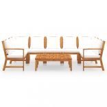 9 részes krémszínű tömör akácfa kerti ülőgarnitúra párnával