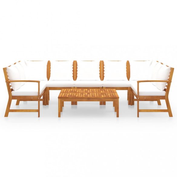 9 részes krémszínű tömör akácfa kerti ülőgarnitúra párnával
