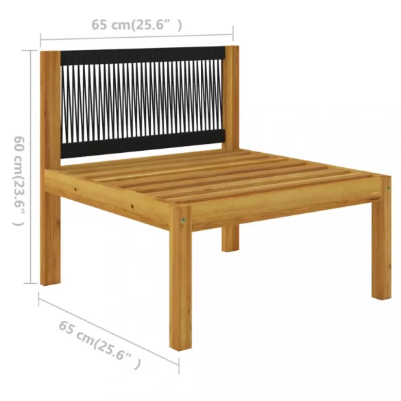 8 darabos krémszínű akácfa és kötél kerti pihenőgarnitúra párnákkal