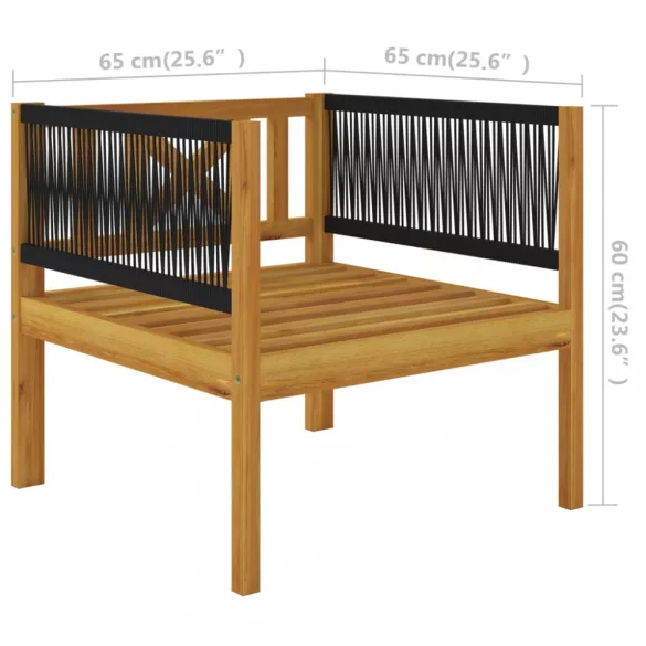 8 darabos krémszínű akácfa és kötél kerti pihenőgarnitúra párnákkal