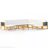 11 darabos krémszínű akácfa és kötél kerti pihenőgarnitúra párnákkal