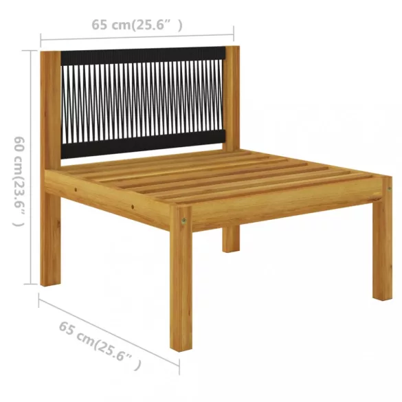 9 darabos krémszínű akácfa és kötél kerti pihenőgarnitúra párnákkal