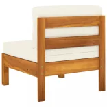 háromszemélyes tömör akácfa kerti kanapé krémfehér párnákkal