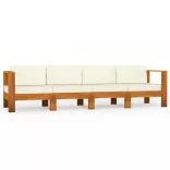 négyszemélyes tömör akácfa kerti kanapé krémfehér párnákkal