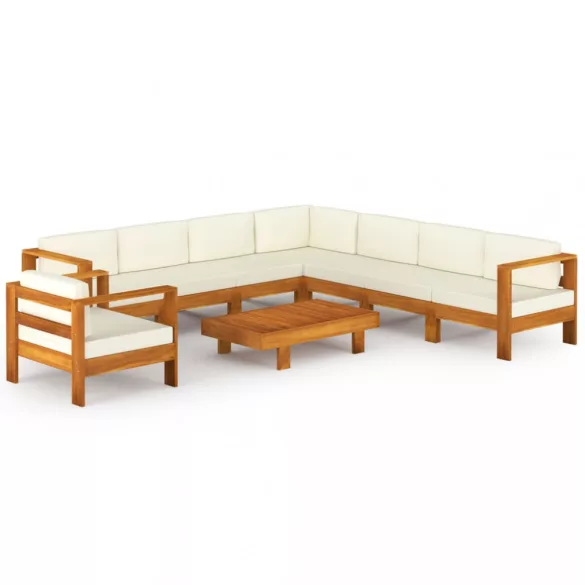 9 darabos akácfa kerti pihenőgarnitúra párnákkal 100 x 60 cm