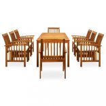 9 részes kültéri tömör akácfa étkezőgarnitúra párnákkal