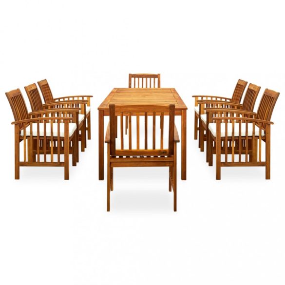 9 részes kültéri tömör akácfa étkezőgarnitúra párnákkal