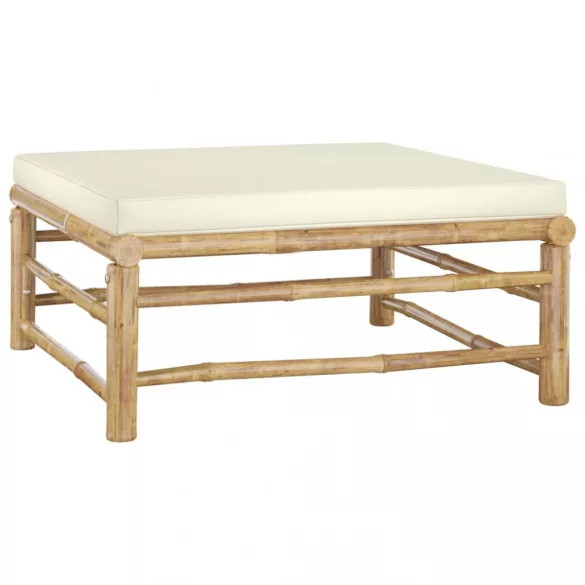 8 részes bambusz kerti ülőgarnitúra krémfehér párnákkal