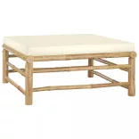 9 részes bambusz kerti ülőgarnitúra krémfehér párnákkal