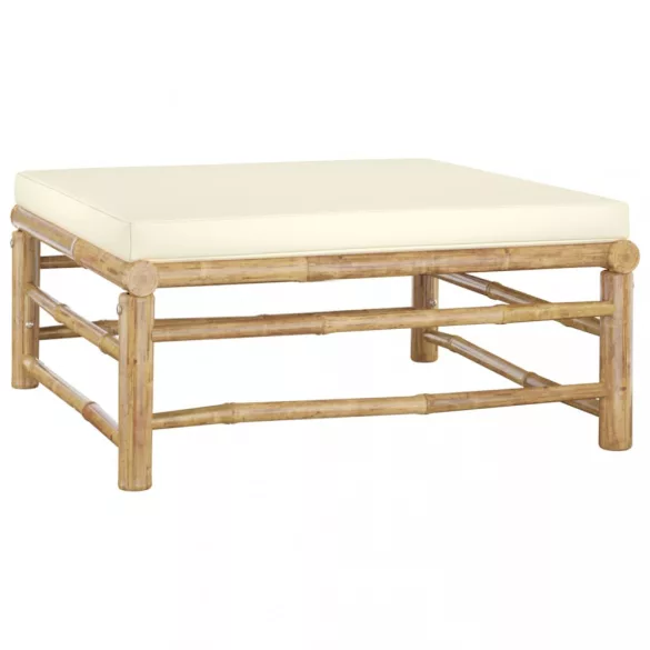 9 részes bambusz kerti ülőgarnitúra krémfehér párnákkal