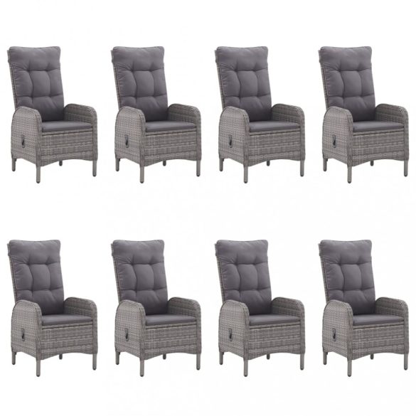 9 részes szürke polyrattan és üveg kerti étkezőgarnitúra