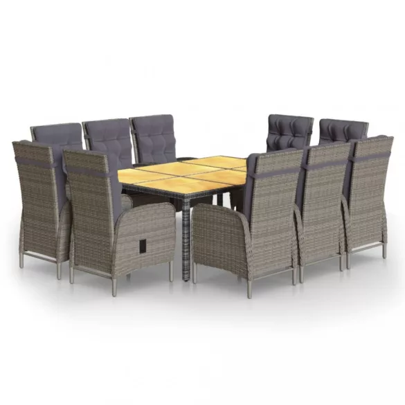11 részes szürke polyrattan kerti étkezőgarnitúra