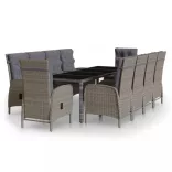 11 részes szürke polyrattan kerti étkezőgarnitúra