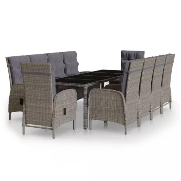 11 részes szürke polyrattan kerti étkezőgarnitúra