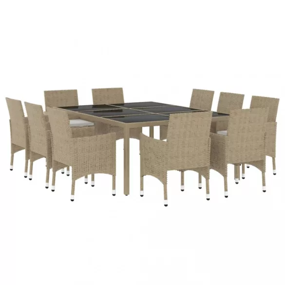 11 részes bézs kerti polyrattan étkezőgarnitúra
