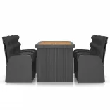 7 részes fekete polyrattan kültéri étkezőszett párnákkal