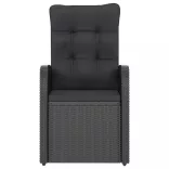 7 részes fekete polyrattan kültéri étkezőszett párnákkal