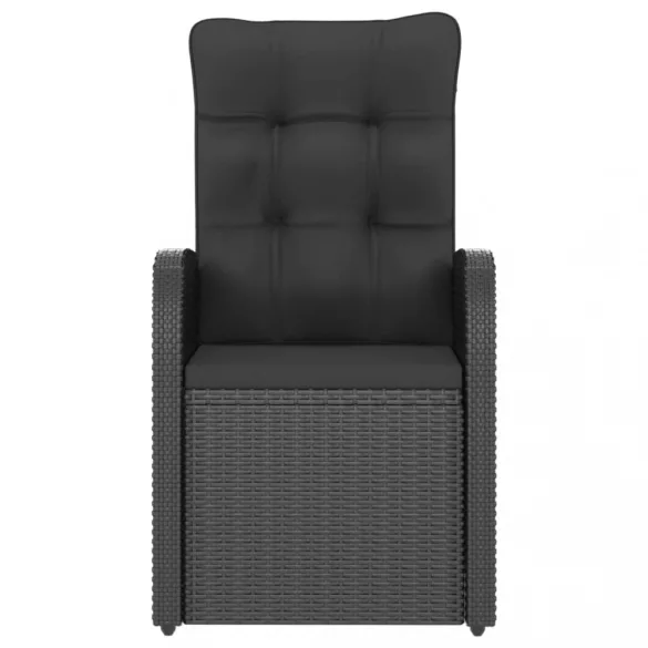 7 részes fekete polyrattan kültéri étkezőszett párnákkal