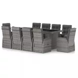 11 részes szürke polyrattan kültéri étkezőszett párnákkal