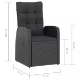 11 részes fekete polyrattan kültéri étkezőszett párnákkal