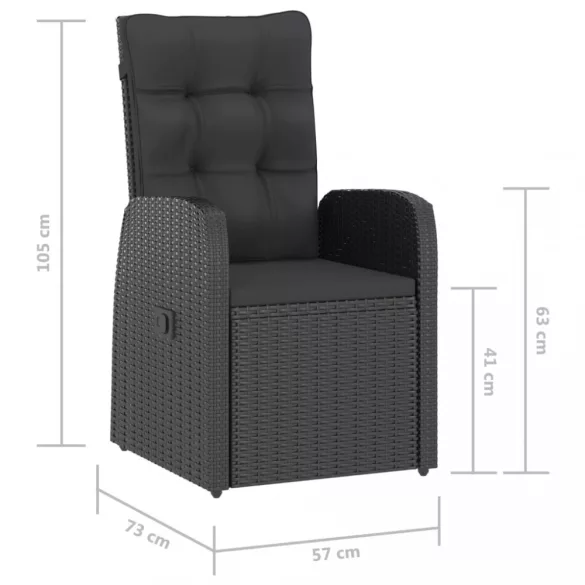 11 részes fekete polyrattan kültéri étkezőszett párnákkal