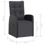 11 részes fekete polyrattan kültéri étkezőszett párnákkal