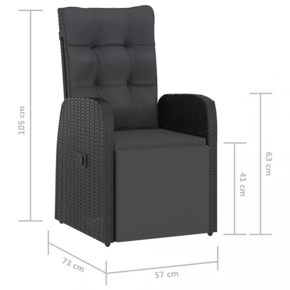 11 részes fekete polyrattan kültéri étkezőszett párnákkal