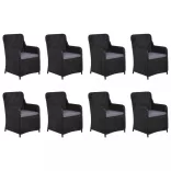 9 részes fekete polyrattan kerti étkezőgarnitúra