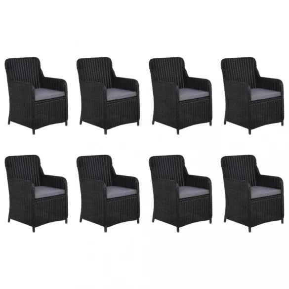 9 részes fekete polyrattan kerti étkezőgarnitúra