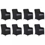 11 részes fekete polyrattan kerti étkezőgarnitúra