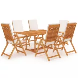 7 részes tömör tíkfa kerti étkezőgarnitúra párnákkal