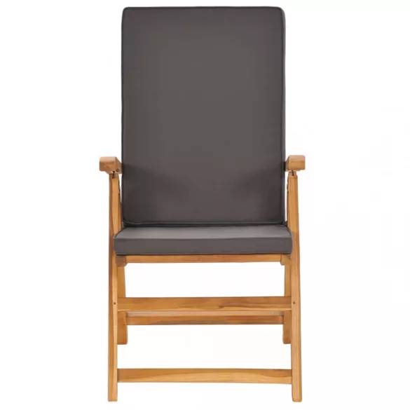 7 részes tömör tíkfa kerti étkezőgarnitúra szürke párnákkal