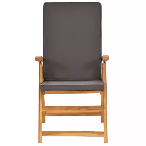 7 részes tömör tíkfa kerti étkezőgarnitúra szürke párnákkal