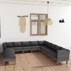   12 részes szürke polyrattan kerti ülőgarnitúra párnákkal