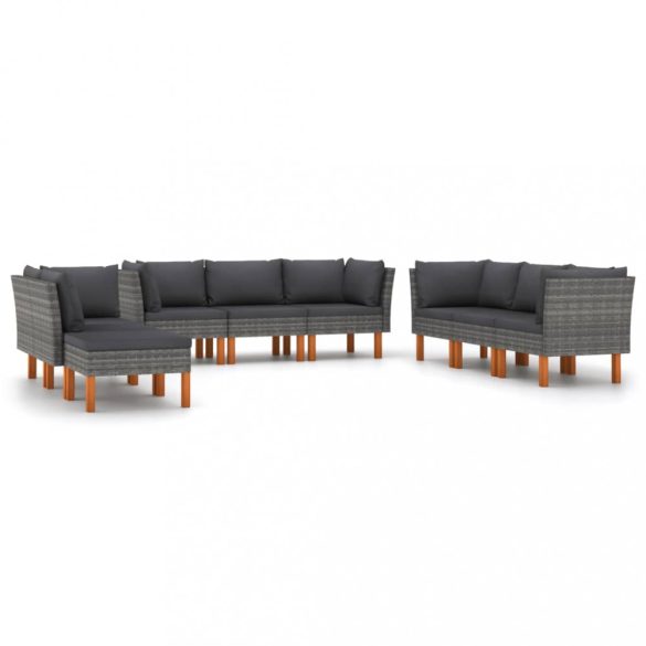 9 részes szürke polyrattan kerti ülőgarnitúra párnákkal